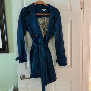 Navy blue satin finish trenchcoat